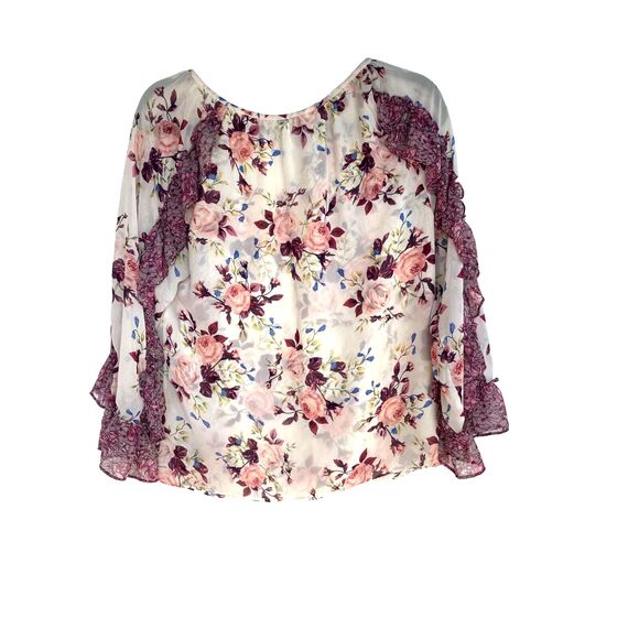 Misa Los Angeles  Sia Chiffon 3/4 Sleeve Ruffle Floral Printed Blouse Size M - Picture 4 of 8